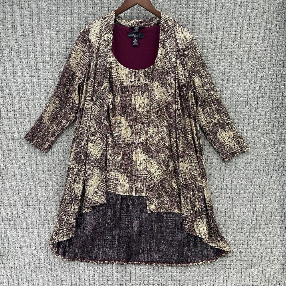 R & M Richards Cardigan And Top Womens Size 16W Burgundy Gold 3/4 Sleeve NWT